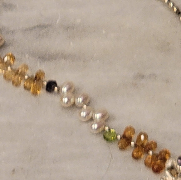 Artisan Saltwater Pearl Sterling Necklace Peridot Amethyst Garnet Citrine Iolite - Picture 5 of 8
